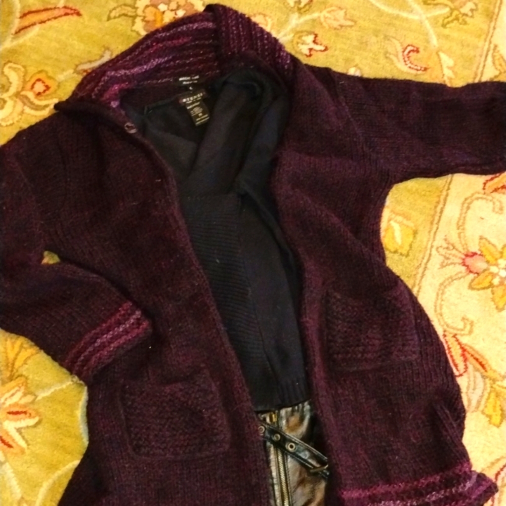 😈  PURPLE REIGN Magic Line Italian DESIGN VINTAGE w/Metallic Thread CARDIGAN